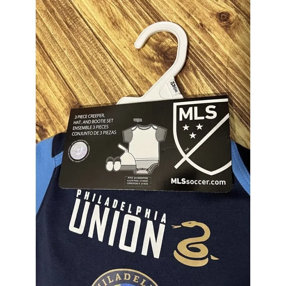 NWT MLS Soccer Philadelphia Union Baby 3pc Creeper Set 24m